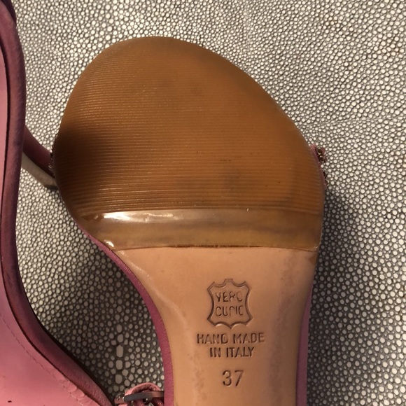 LERRE Handmade in Italy Pink Silk 3.5” heel Rhinestone Flower Size 37 Sandals - Picture 8 of 12